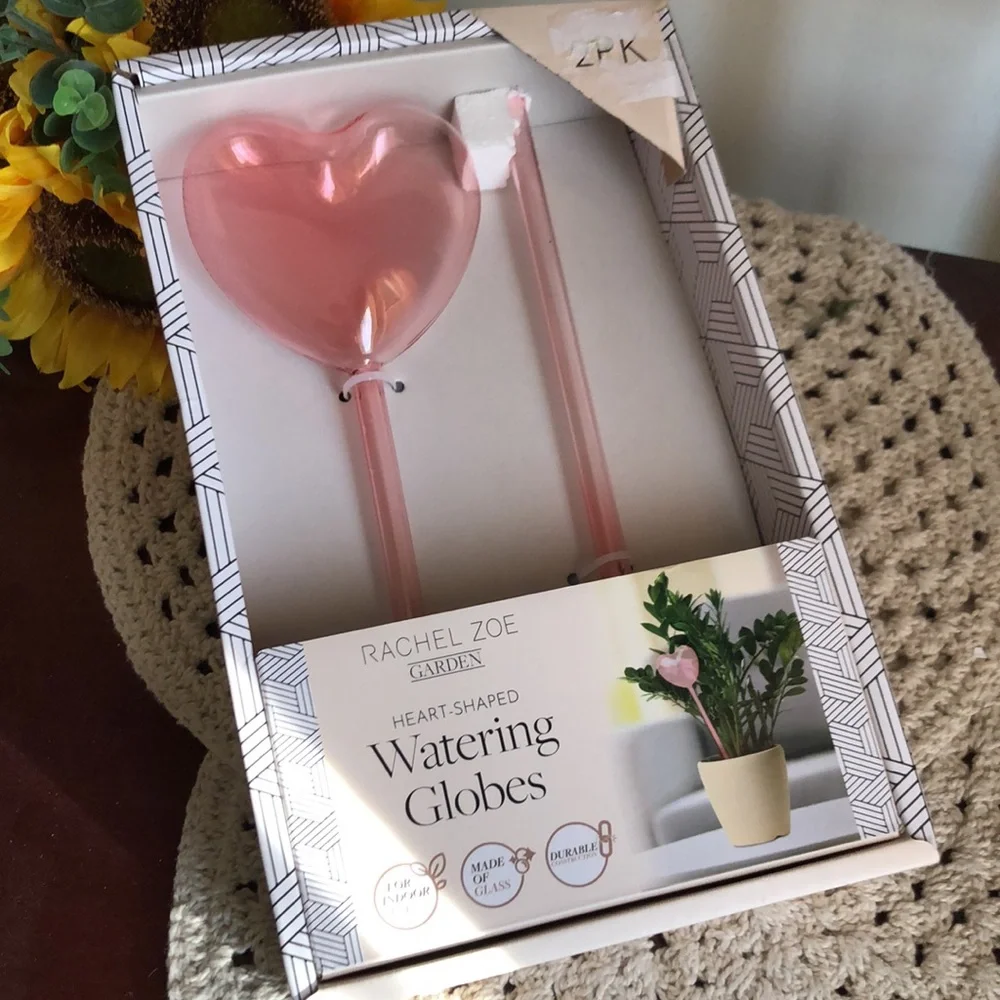 Rachel Zoe Pink Heart-Shaped Glass Watering Globes for Plants- Set of 2